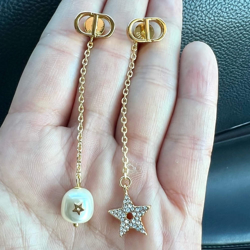 Dior Glass Pearl Long Dangle Earrings